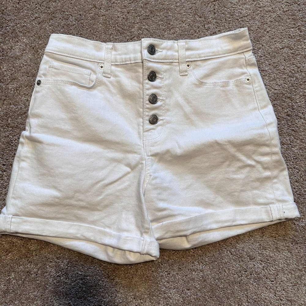 High Waisted Button Fly White Jean Shorts